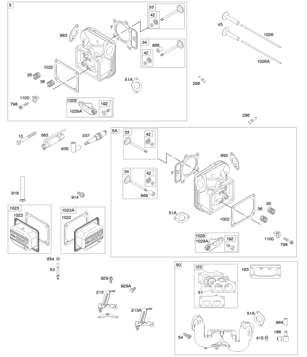 Cylinder Head, Rocker Arm Cover, Intake Manifold Diagram and Parts List for 44Q977-0277-B1 400000 - 699999 Briggs and Stratton Engine